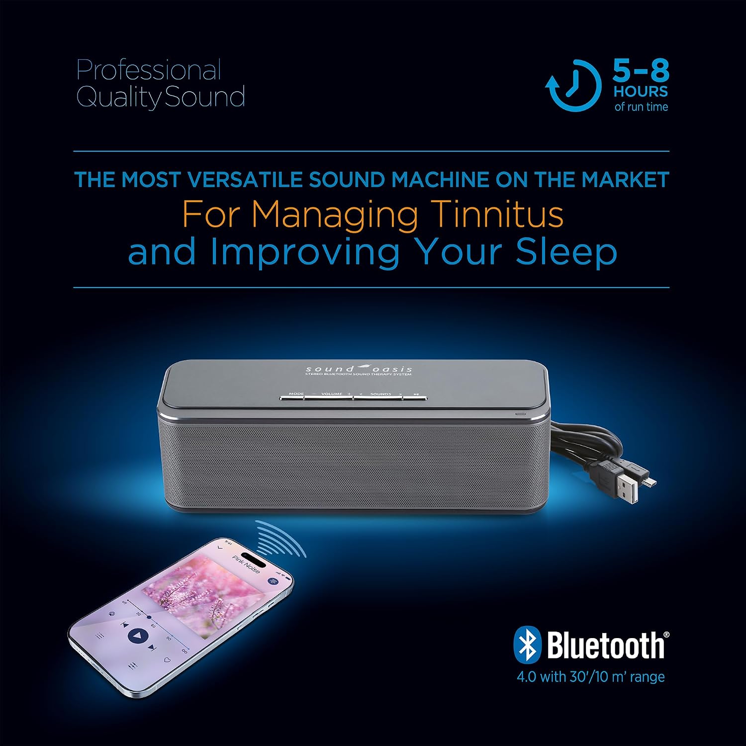 SoundOasis Sound Oasis Stereo Bluetooth Sound Machine for Sleep and Tinnitus Masking, 20 Non-Looping Soothing Sounds Plus Pink Noise, Hi-Fi…