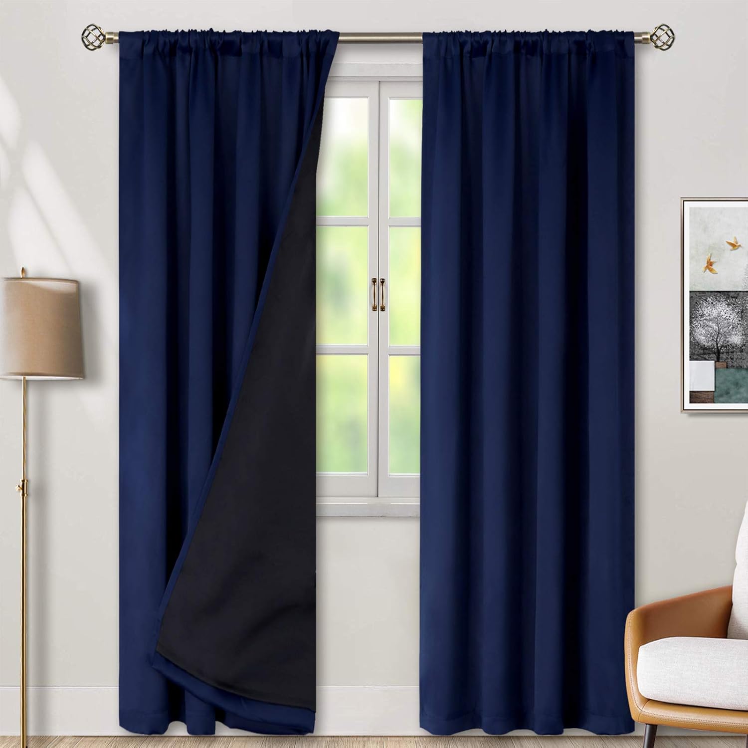 BGment Blackout Curtains for Bedroom 90 Inch Length, Rod Pocket 100% Blackout Curtains with Thermal Liner Room Darkening Curtains for…