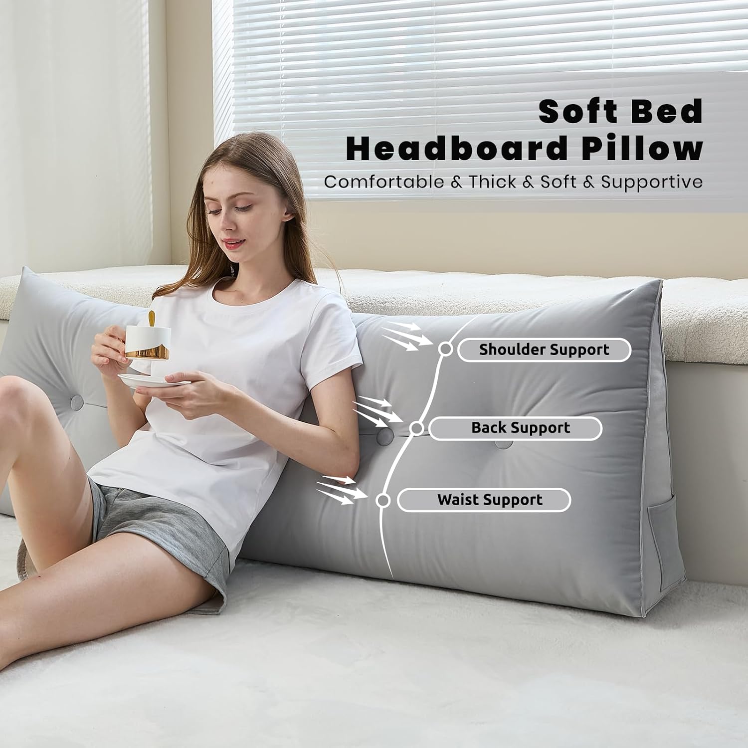 Zelladorra Headboard Pillow for Bed, Triangular Wedge Pillow Headboard Soft Support While Reading and Resting, Bed Bolster Cushion…