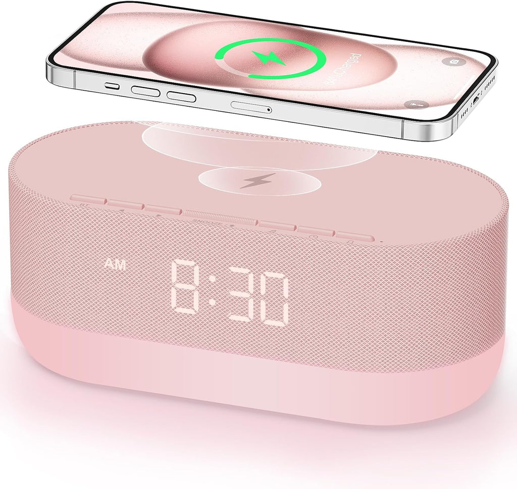 HOUSBAY Sound Machine with Alarm Clock for Bedrooms, Dual Speakers, 21 HiFi Sounds, 10W Wireless Charger, Unlimited Sound, Bluetooth, 10…