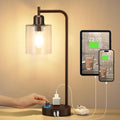 Innqoo Brown Industrial Bedside Table Lamp for Bedroom - Nightstand Lamps with USB C Charging Port, Fully Dimmable Black Ports and…