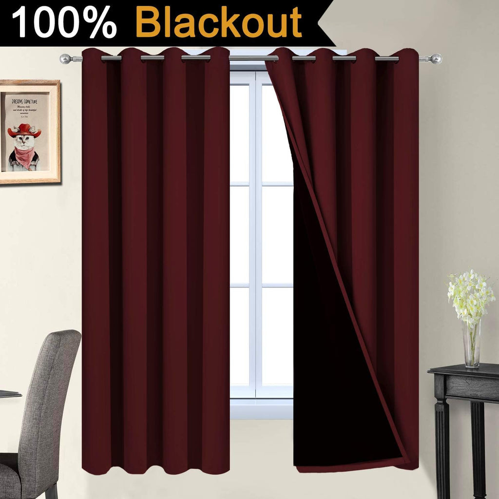 Yakamok 2 Thick Layers Completely Blackout Curtain Panels, Noise Reducing Drapes, Thermal Insulated Curtains with Black Liner for Bedroom(5…