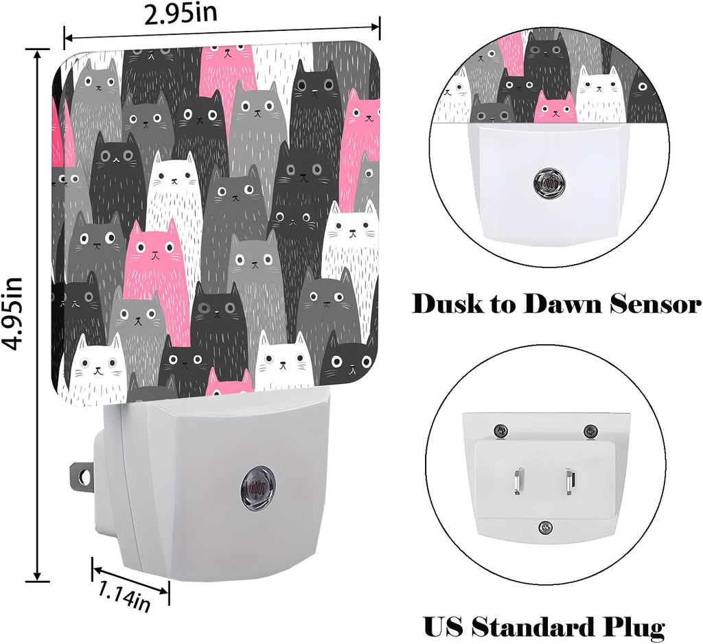 Gray Cartoon Cat Night Light, Plug-in Night Lights with Dusk-to-Dawn Sensor for Stairway, Hallway, Bedroom Sleep Friendly Ideal for…
