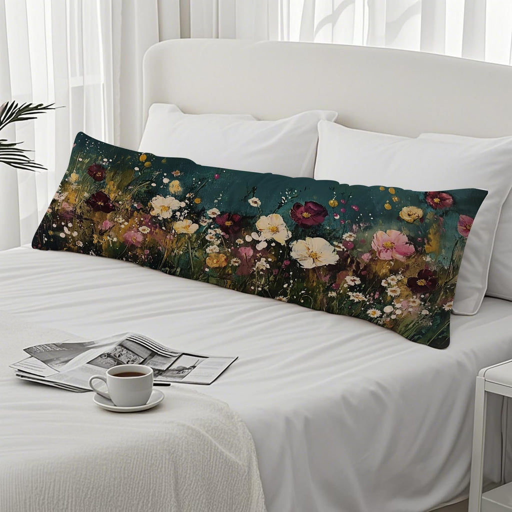 Abstract Retro Wildflowers 20x54 Body Pillow Cover, Floral Room Decor, Botanical Decor, Vintage Dark Cottagecore Flower Aesthetic…
