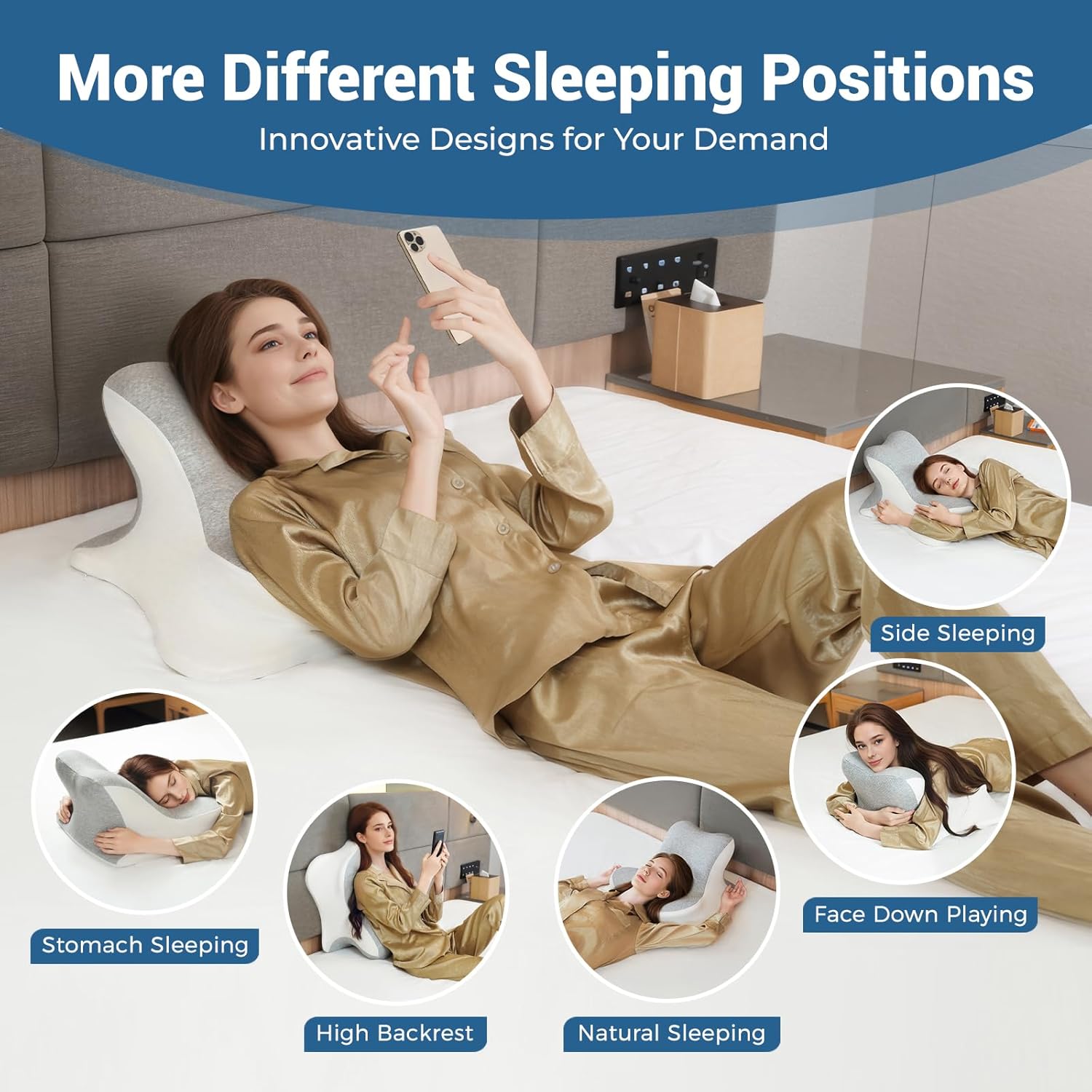 Wogahev Reading Pillow for Bed, Lying, Leaning and Prone, Ergonomic Memory Foam Bed Wedge Pillow for Headboard, Chin & Back Support Pillows…