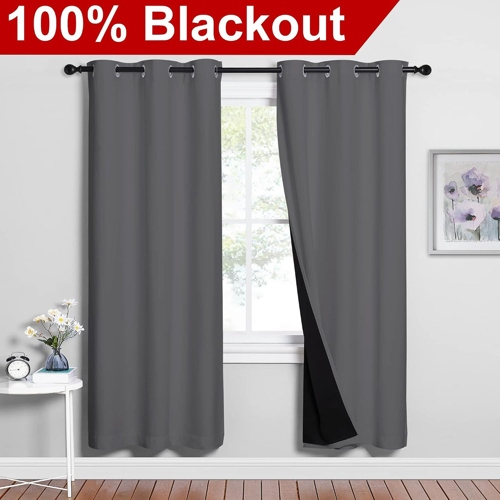 Nicetown Grey Full Shade Curtain Panels, Pair of Energy Smart & Noise Blocking Out Blackout Drapes for Dining Room Window, Thermal Insulate…