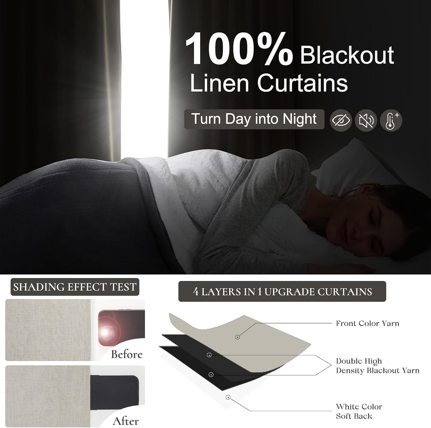 Qjmydeco Blackout Curtains 70 Inches Extra Wide Natural Linen Curtains 84 Inch Length for Living Room, Pleated Farmhouse Bedroom Thermal Dr…