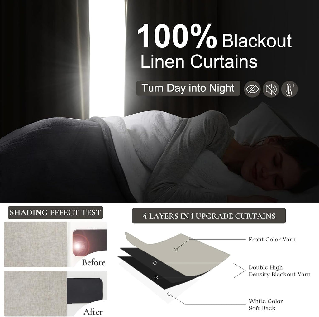 Qjmydeco Extra Wide 70 Inch Length Blackout Curtains & Drapes 108 Inches Long 2 Panels Set for Sliding Glass Doors, Modern Pleated Linen Ble…