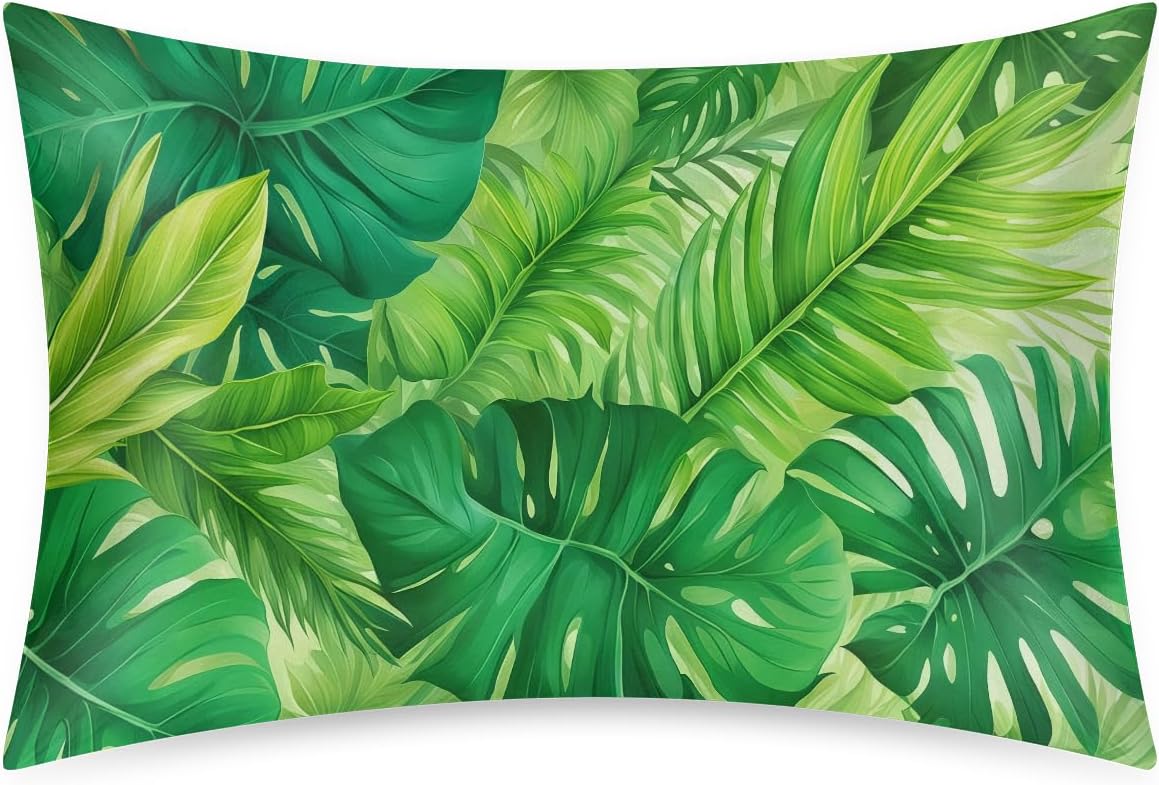 Palm Leaf Summer Beach Satin Silk Pillowcase for Hair and Skin Pillow Cases Queen Size Soft Silk Pillow Case with Envelope Closure Print…