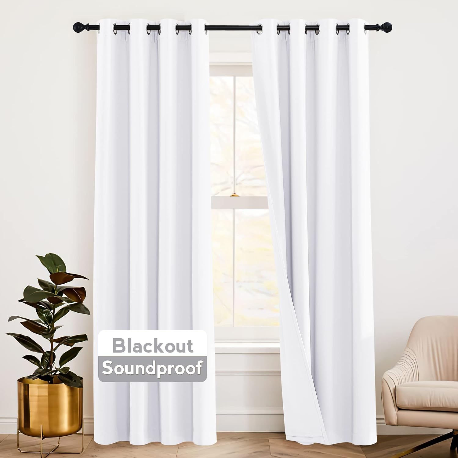 Rybhome RYB HOME 3-in-1 Soundproof - Blackout - Energy Saving Room Divider Curtains, Extra Wide Window Curtains for Bedroom Living Room Lof…