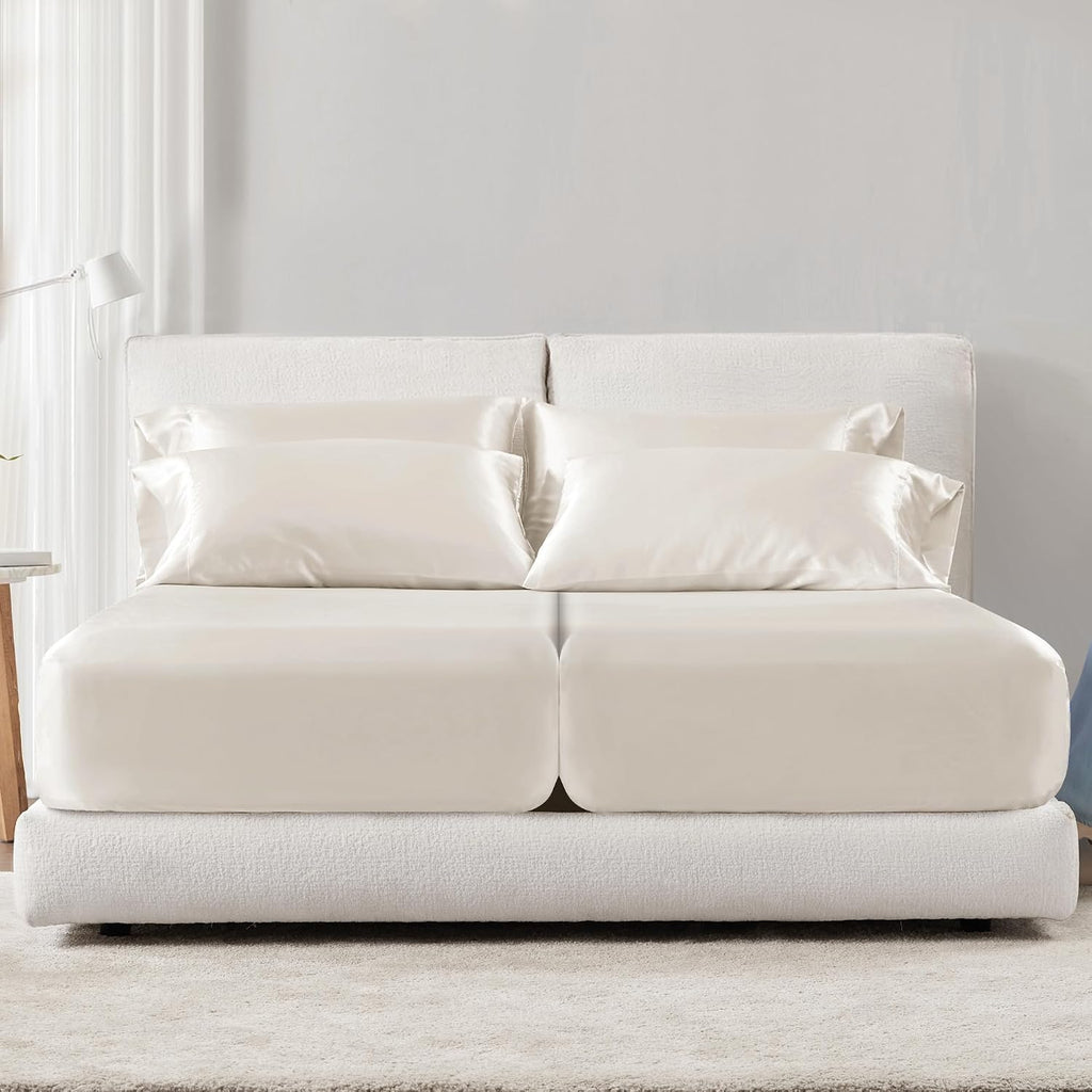 Madisonpark Madison Park Satin Sheets Split King Size, Luxurious Silky Bed Sheets, Elastic 14" Pocket fits up to 16" Mattress, Wrinkle-Free…