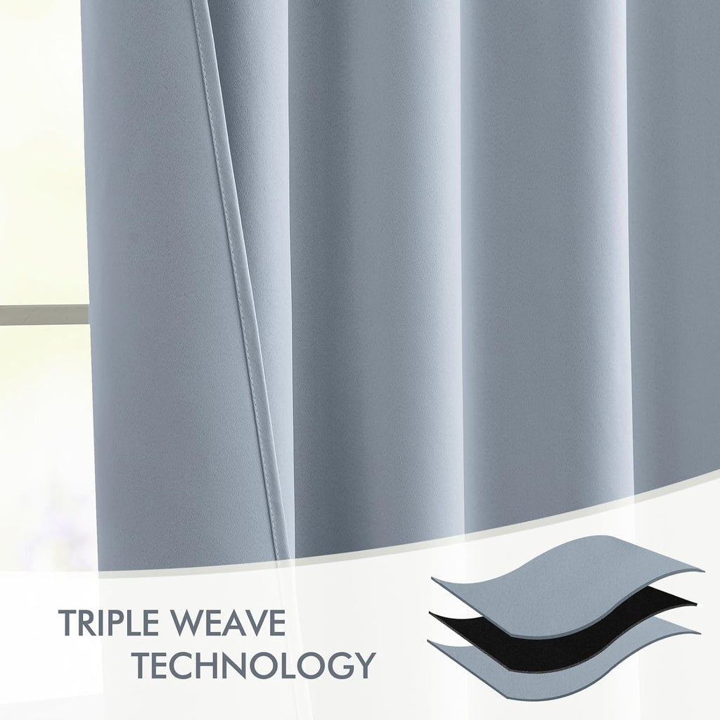 Miulee Light Blue Back Tab Blackout Curtains 102 Inch Long 2 Panels Set for Bedroom, Rod Pocket/Pinch Pleated Thermal Insulated Living Room…