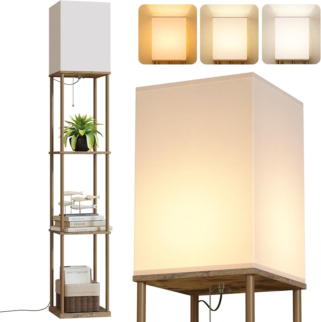 SUNMORY Floor Lamp with Shelves, Modern Square Shelf Lamps, Display Shelf Standing Lamp with 3 Color Temperature Bulb, Corner Bookshelf…