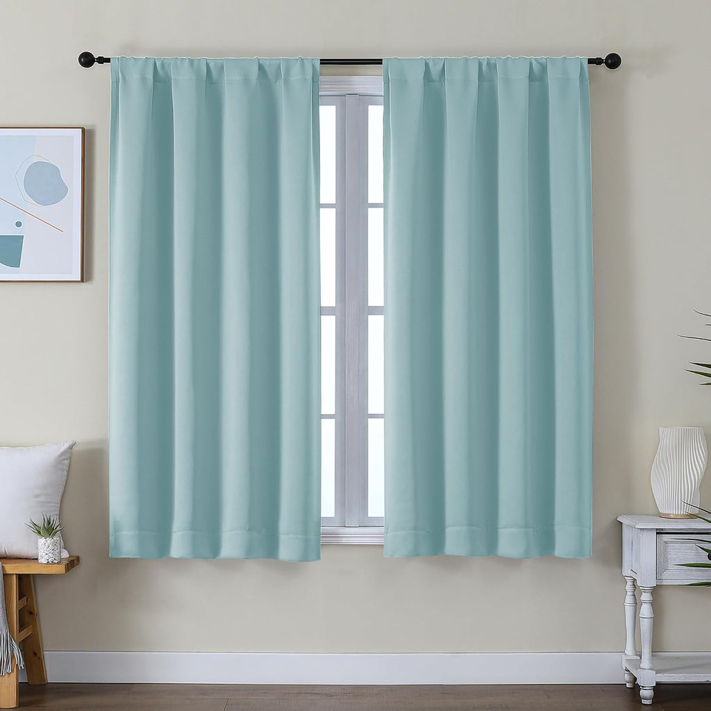 Simplebrand Ava Aqua Short Blackout Curtains for Bedroom 54 Inches Long 2 Panels Set, Solid Thermal Insulated, Energy Saving Window Treatme…