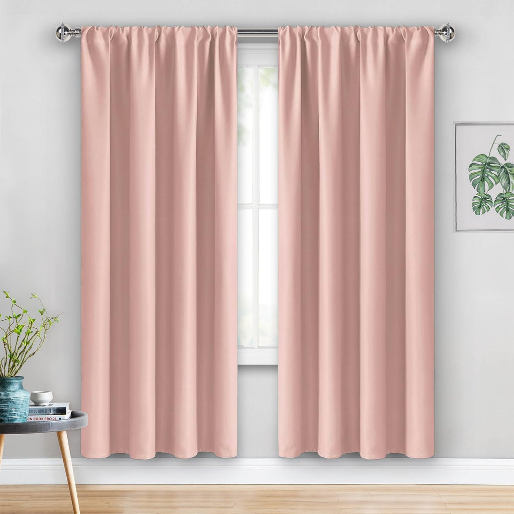 Jiuzhen Blackout Curtains for Bedroom - Thermal Insulated Room Darkening Rod Pocket Curtains for Living Room, Set of 2 Panels with Tiebacks…