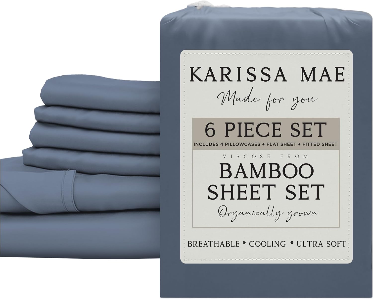 KARISSA MAE 6 Piece Pure Viscose from Bamboo Queen Size Sheet Set | 100% FSC Certified | Luxuriously Soft | Cooling | 18" Deep Pocket…