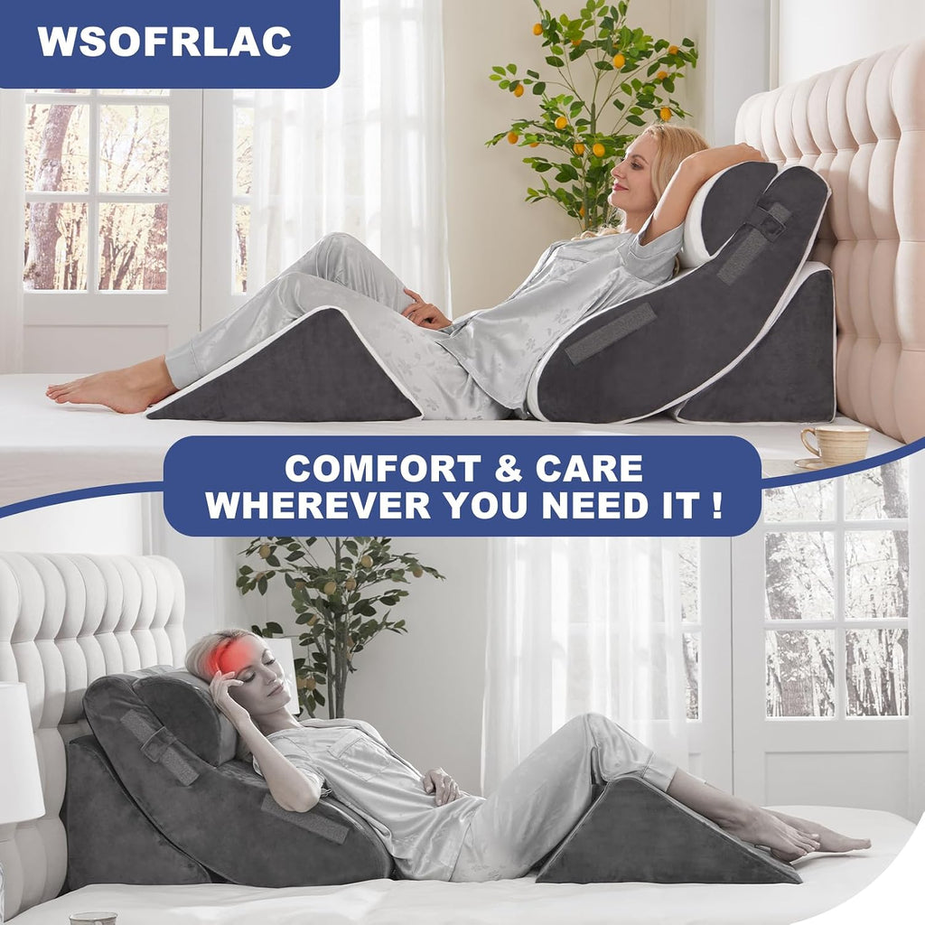 Wsofrlac 4PCS Orthopedic Bed Wedge Pillow Set for Sleeping, Post Surgery Foam Support Pillows for Back, Neck and Leg, Adjustable Triangle…