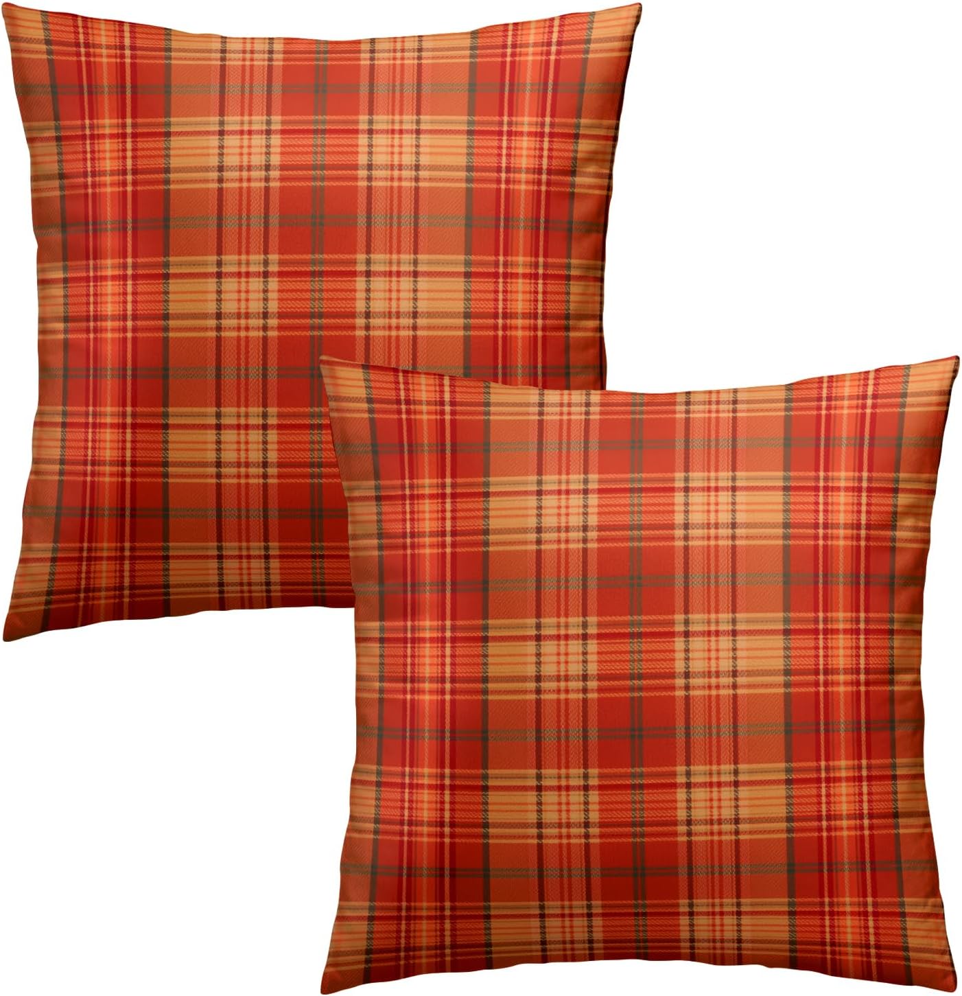 Fall Plaid Throw Pillow Covers 16x16inch Set of 2 Burnt Orange Buffalo Plaid Print Pillowcase Autumn Colored Tartan Thanksgiving…