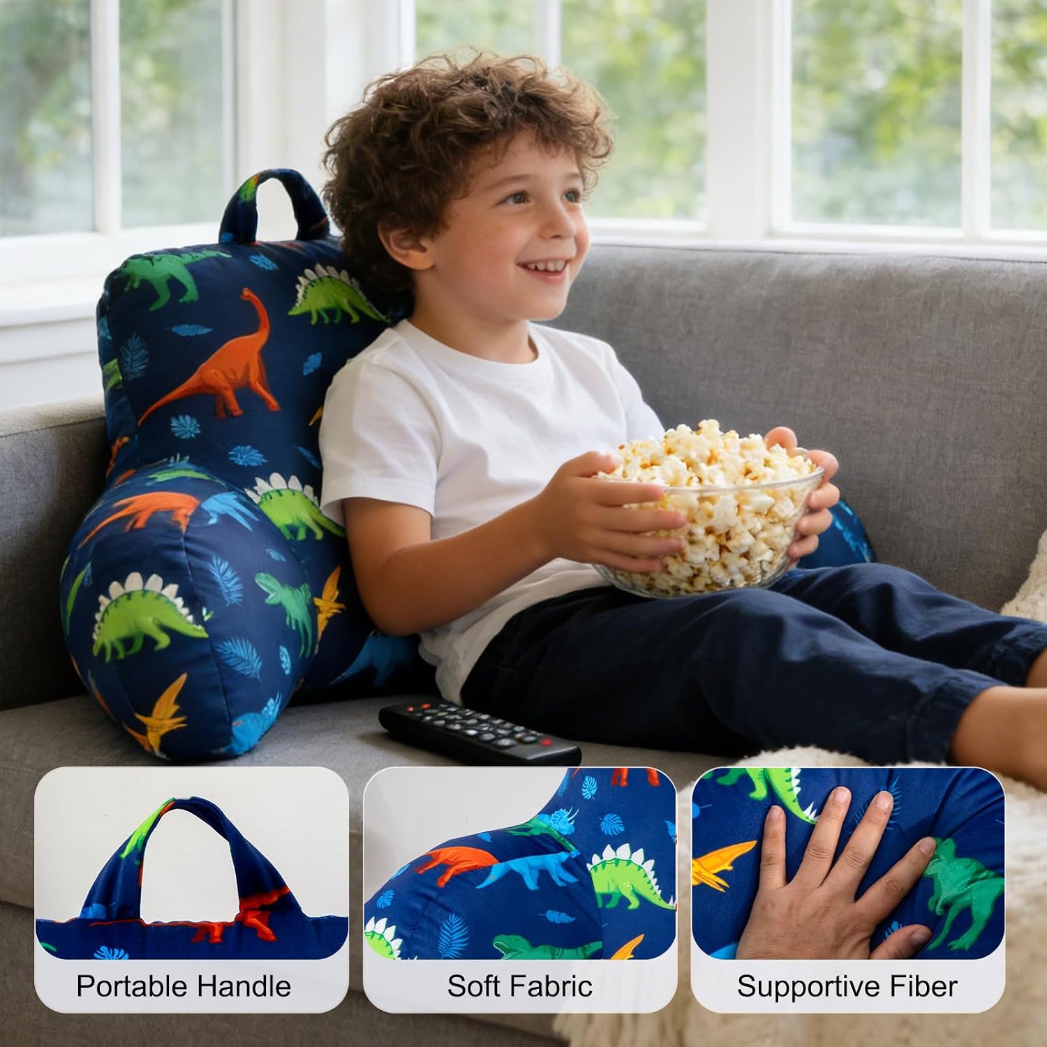 Holawakaka Colorful Dinosaur Plush Reading Pillow for Kids – Backrest Support Pillow with Decorative Pillowcase for Sitting up in Bed, Couc…