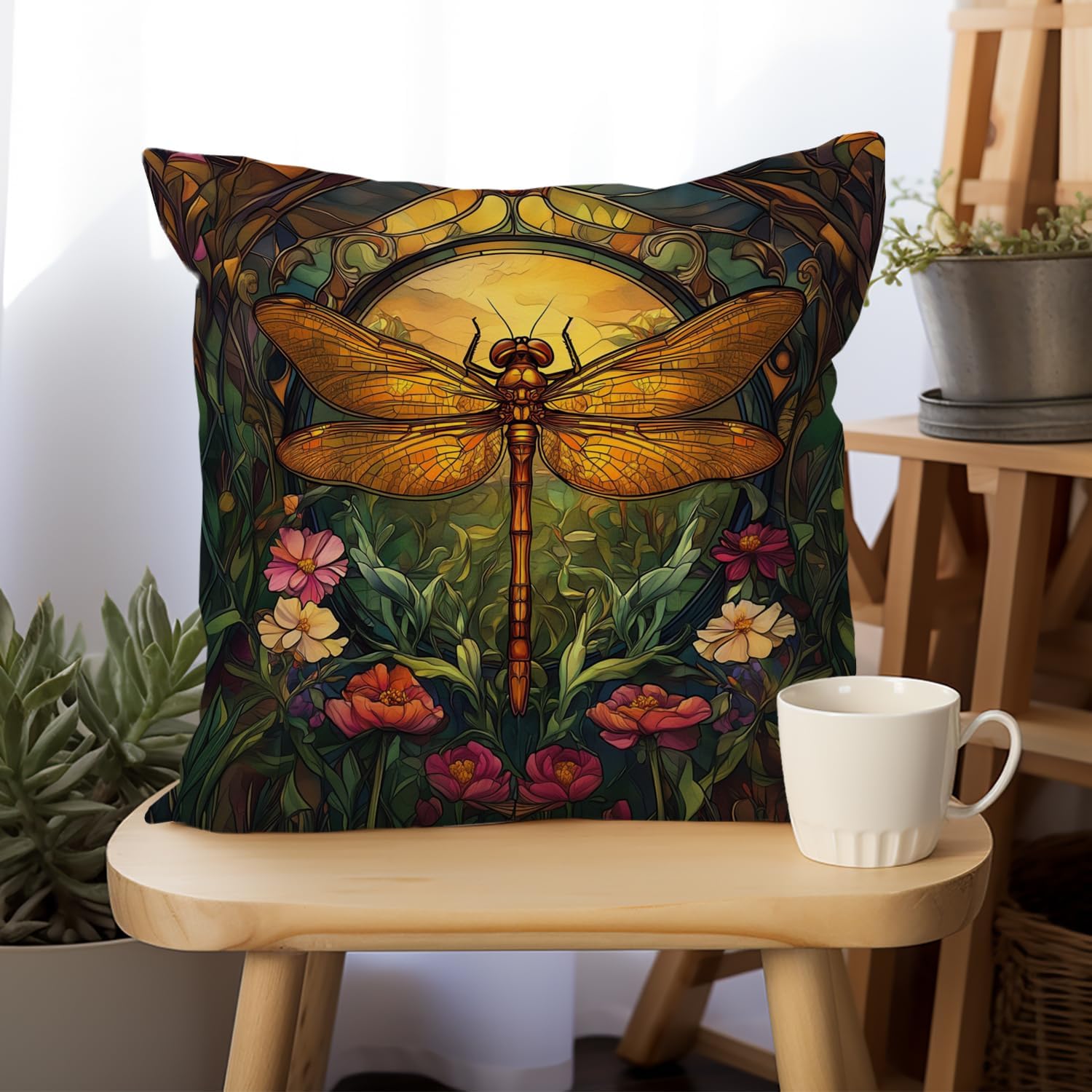 YOU FOUND ME William Morris Abstract Vintage Floral Dragonfly Design Throw Pillow Covers Home Decor, Retro Art Decor Pillowcase Cushion…