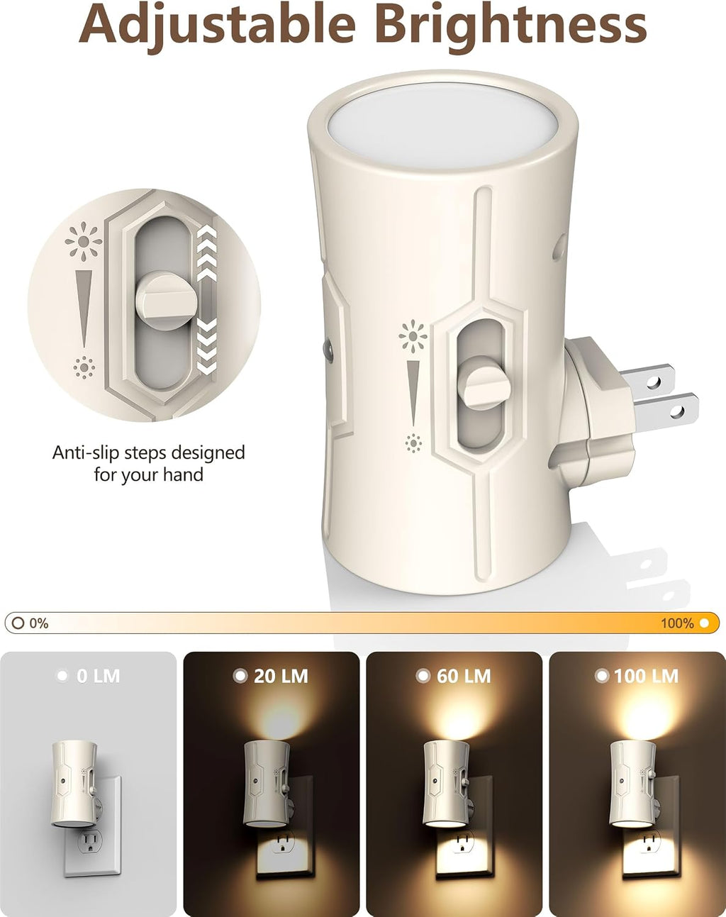 Fesnne Night Light, LED Night Lights Plug into Wall, [2 Pack] Warm White 3000K, 0-100LM Adjustable Brightness Light Sensor Nightlights Plug…