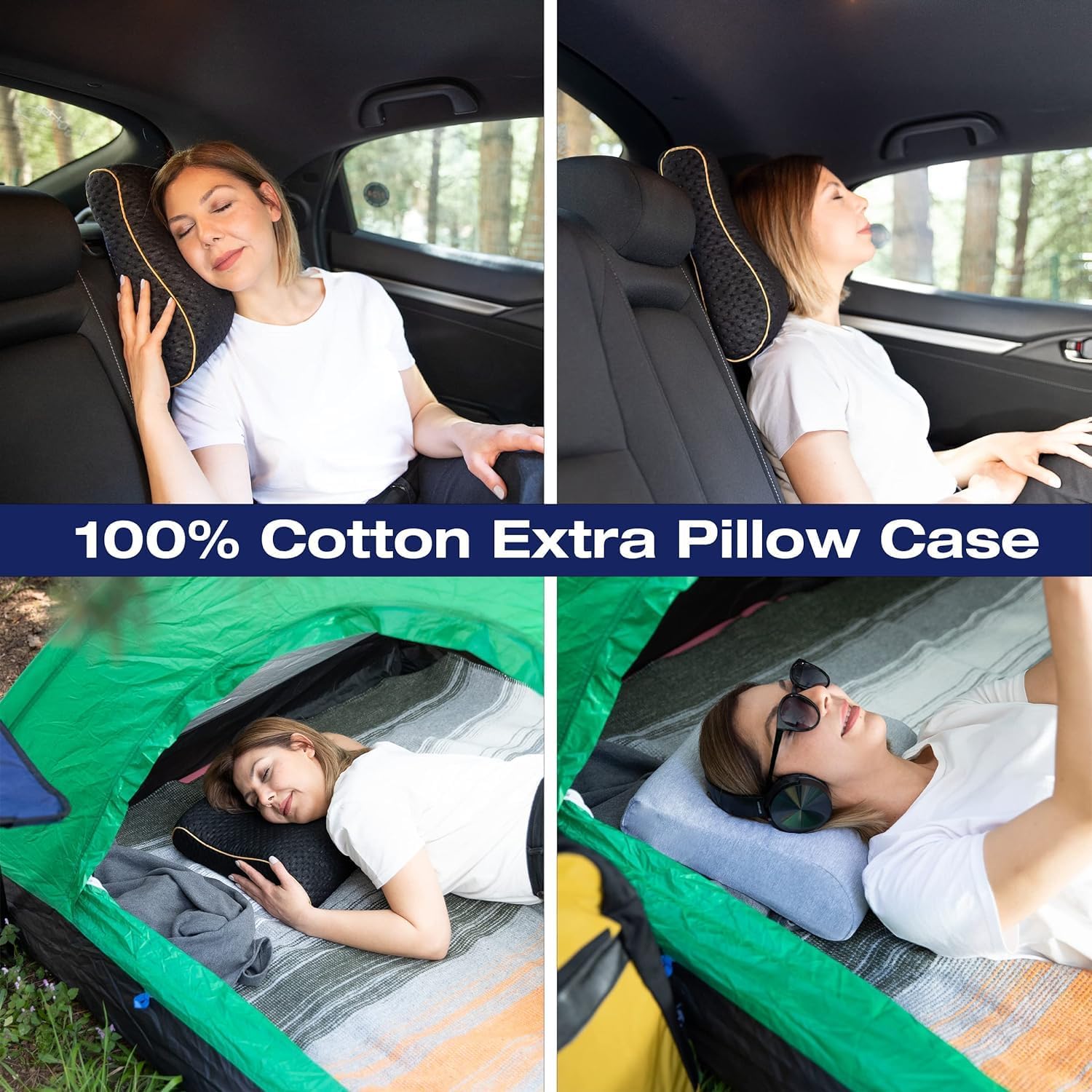 alkamto Travel & Camping Comfortable Memory Foam Pillow – Easy to Carry Portable Bag – Temperature Regulating Pillow Case (Black Contour…