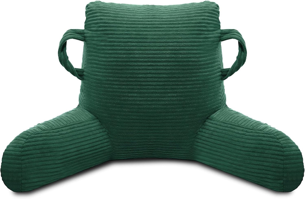 Reading Pillow for Sitting in Bed Adult, Bed Reading Pillow with Shredded Memory Foam, Back Pillow for Sitting with Arms and Pockets, Green