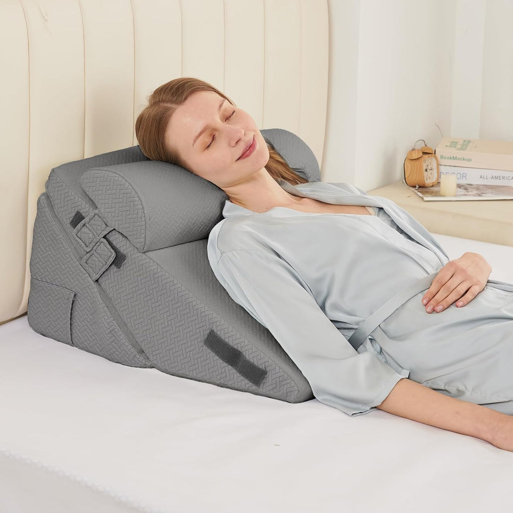 Sasttie Wedge Pillow Set for After Surgery, 2PCS Adjustable Bed Wedge Pillow Headboard with Memory Foam Neck Cushion – for Acid Reflux, Sle…