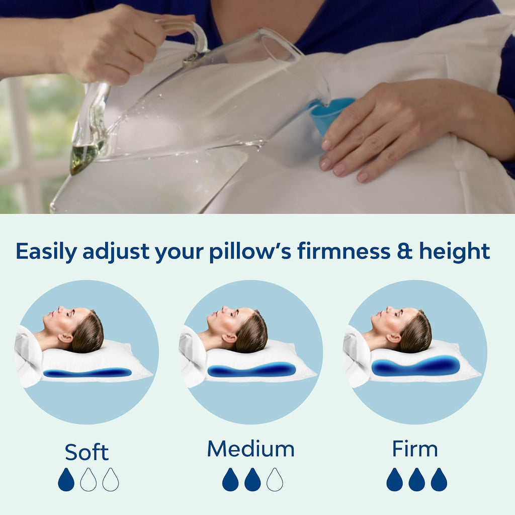 TheWaterPillowbyMediflow Mediflow Cooling Gel Memory Foam Water Pillow - Adjustable Pillow for Neck, Pillow for Side, Back, and Stomach Sl…
