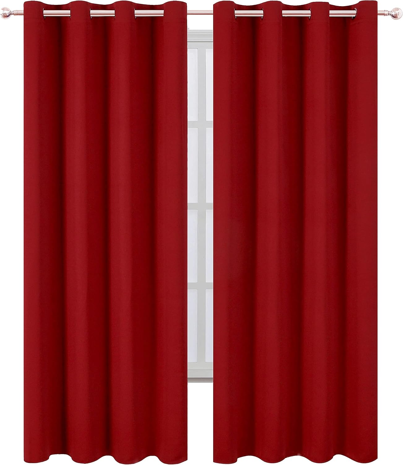 Lemomo Red Curtains 52 x 84 Inch Long/Blackout Curtains Set of 2 Panels/Room Darkening Thermal Insulated Bedroom Curtains Drape 84 Inch Red