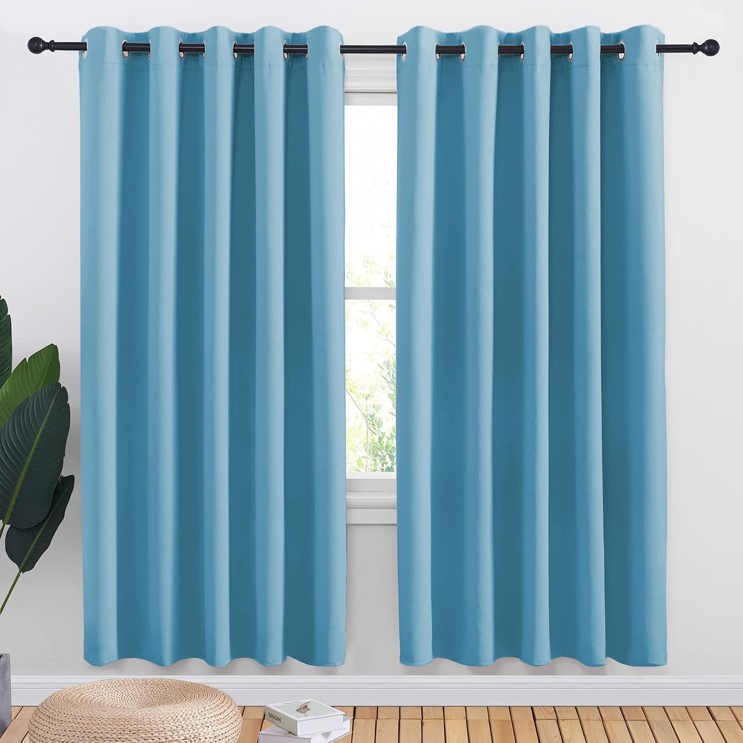 NICETOWN Bedroom Curtains Blackout Drapery Panels, 2 Panels, 70 x 72 inches, Teal Blue, Three Pass Microfiber Thermal Insulated Solid…