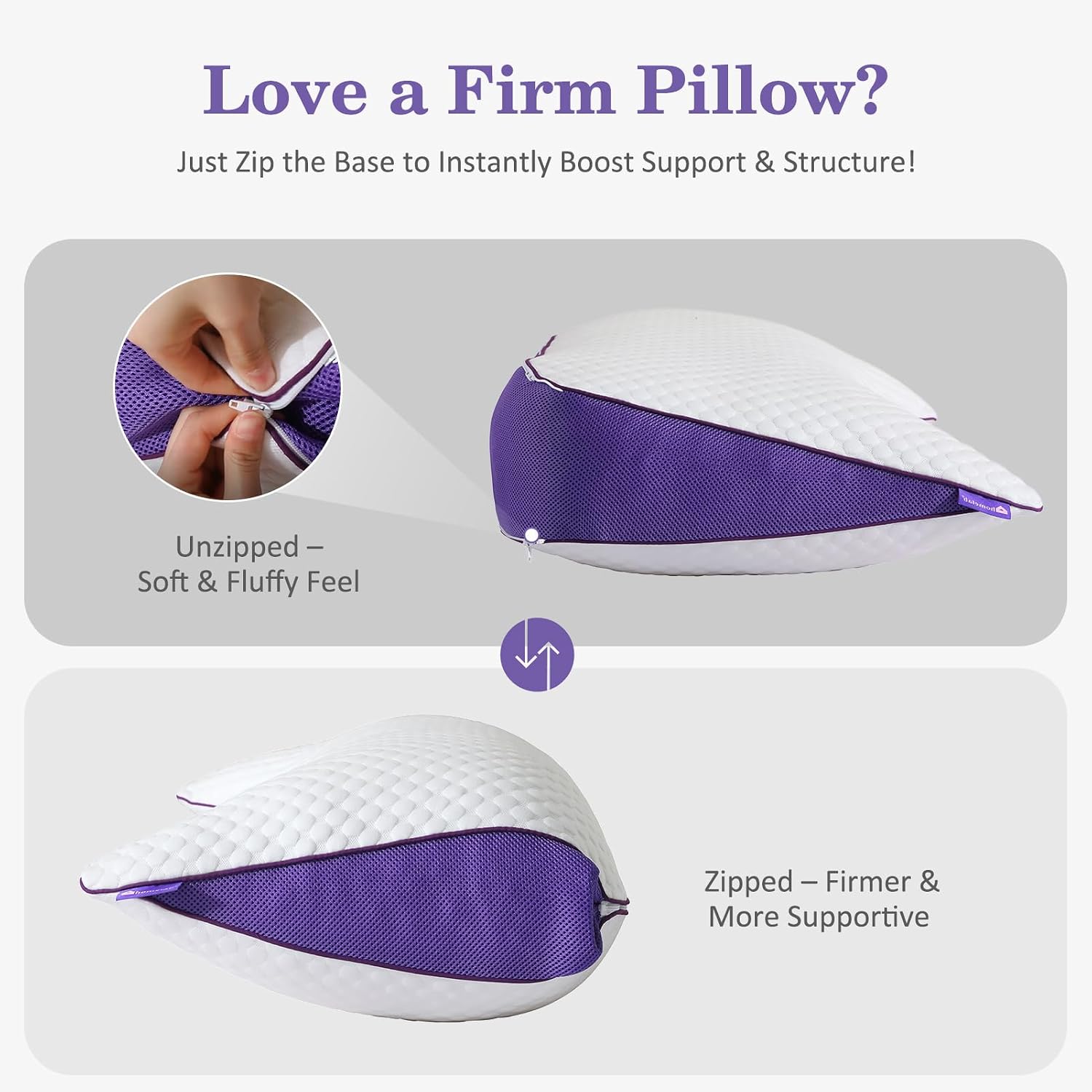 Homelab Adjustable Crescent Shredded Memory Foam Pillows King Size, Cooling Bed Pillows for Sleeping with Removable Cover, 1 Pack Medium Pi…