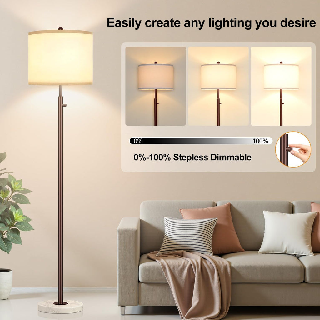 Nintiue 【Upgraded】 Dimmable Floor Lamp for Living Room, 11W LED Bulb Included, Modern Standing Lamp with Marble Base, Tall Pole Light…
