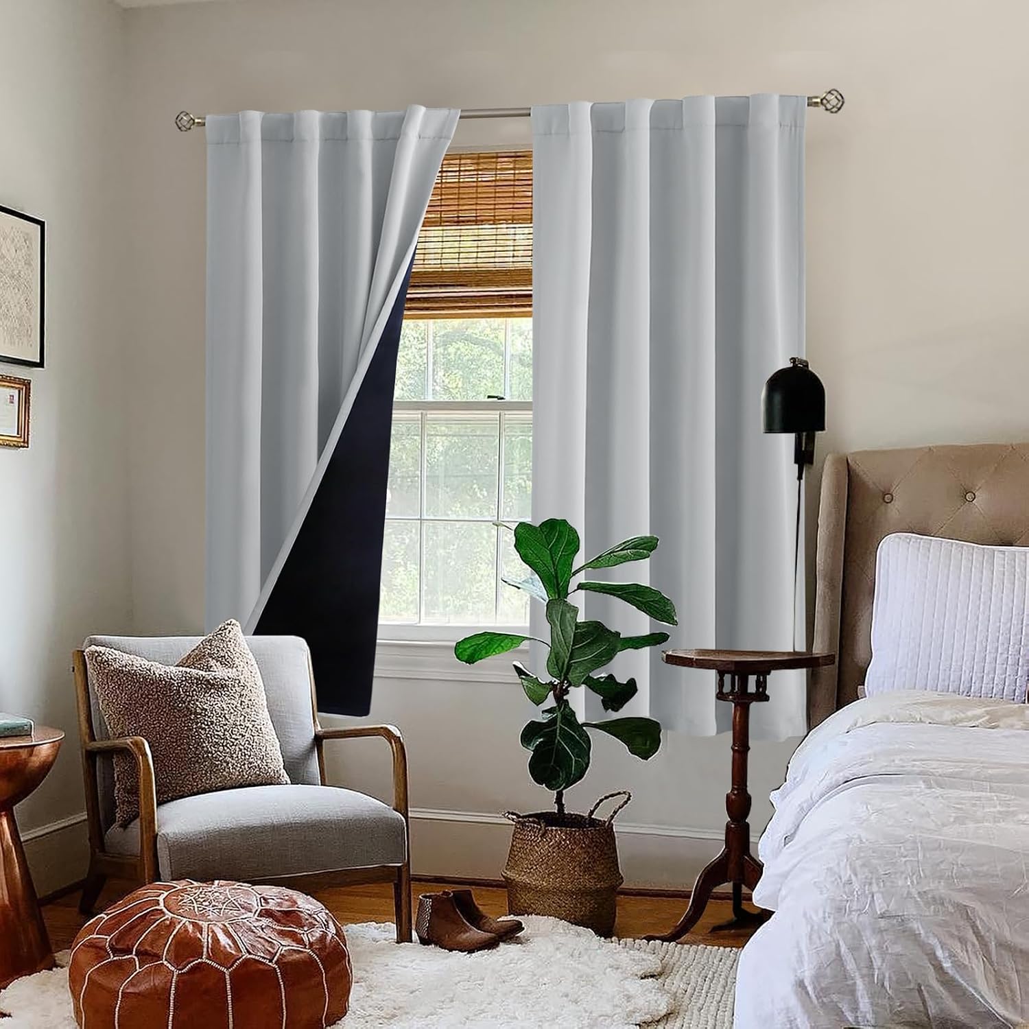 BGment Light Grey 100% Blackout Curtains 63 Inches Long with Thermal Insulated Liner, Rod Pocket and Back Tab Double Layer Full Room…