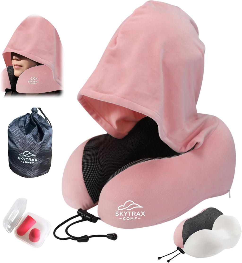 Travel Pillow with Extra Large Hood for Airplane Long Flights Privacy and Comfort Memory Foam with Velvet Cover for Road Trip Head&Neck…