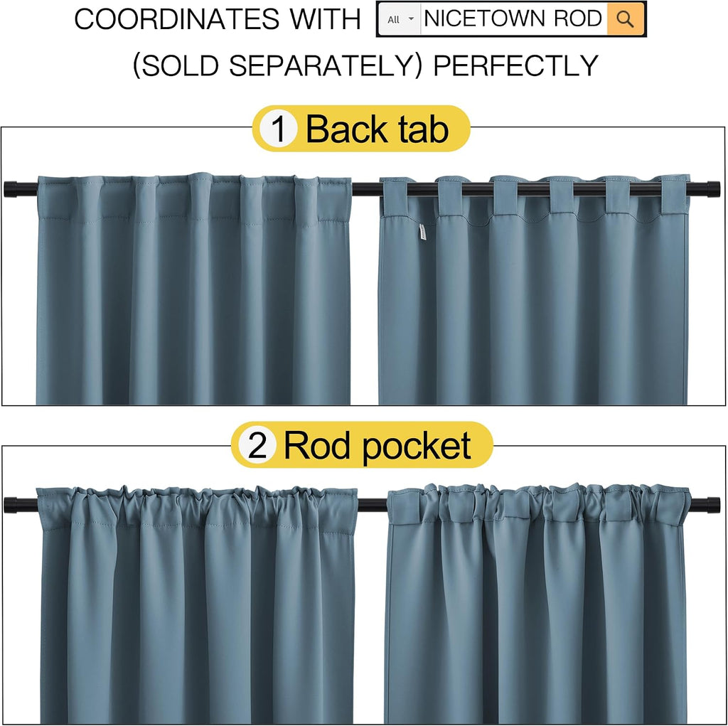 NICETOWN Blackout Curtain Panels for Living Room - (Smoky Blue Color) 42x63 Inch, 2 Panels Set, Thermal Insulated Room Darkening Blackout…