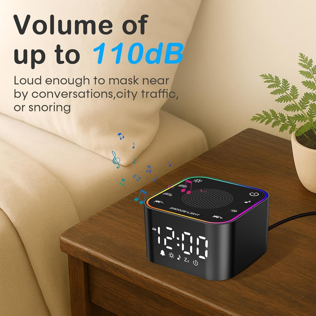 2-in-1 Sound Machine & Alarm Clock: 30 Non-Looping White Noise & Nature Sounds for Fall Asleep Faster, 7 Gentle Wake-Up Alarms - Compact…