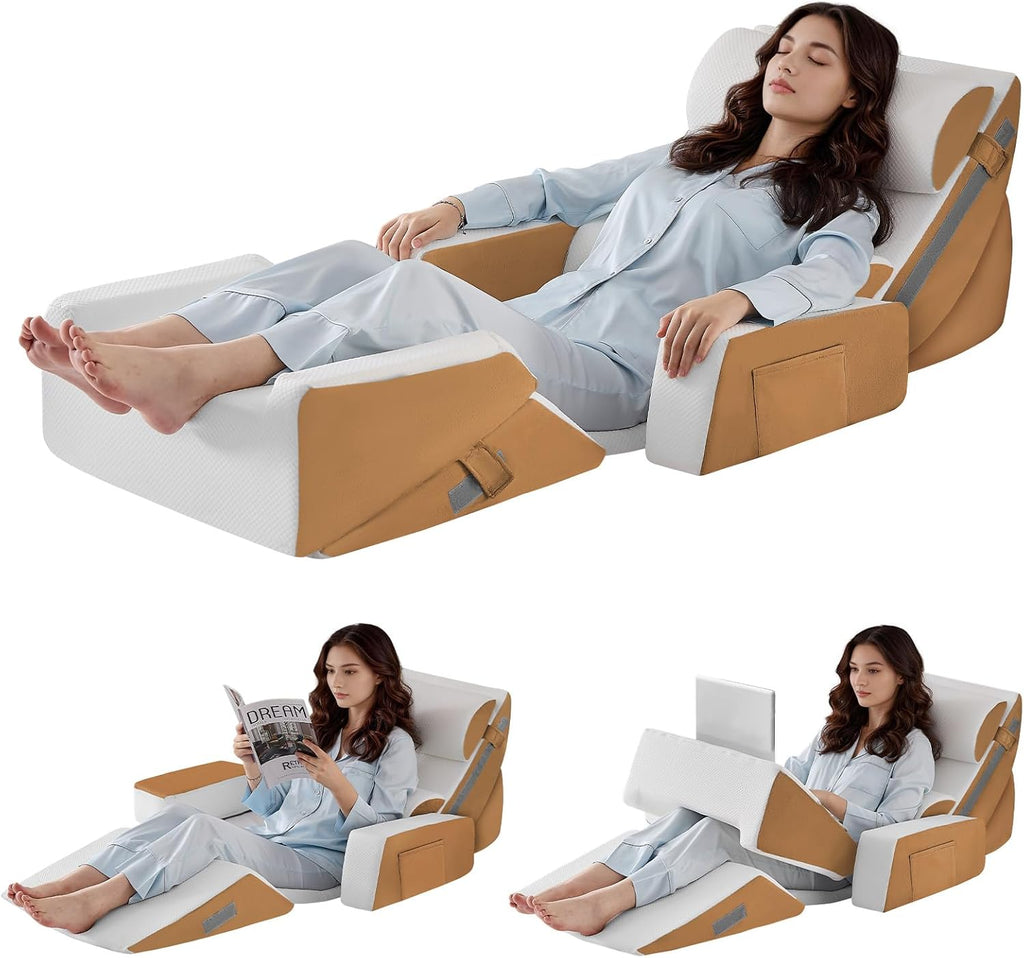 Yojoker 9PCS Orthopedic Bed Wedge Pillow Set for Sleeping, Back and Leg, Post Surgery Foam Pillow for Body, Triangle Adjustable Support Pi…