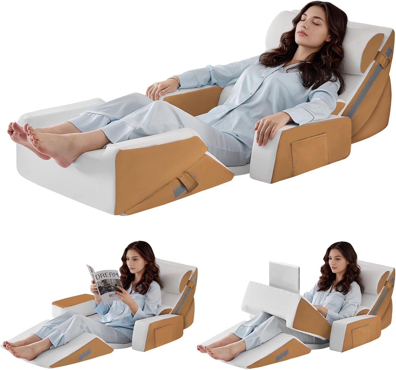 Yojoker 9PCS Orthopedic Bed Wedge Pillow Set for Sleeping, Back and Leg, Post Surgery Foam Pillow for Body, Triangle Adjustable Support Pi…