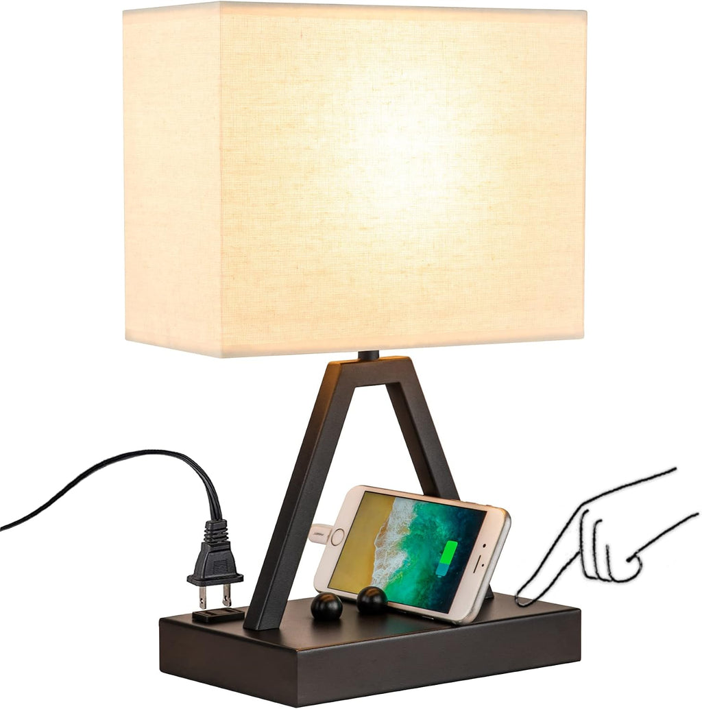 Briever Touch Control Table Lamp, 3-Way Dimmable Desk Lamp with USB C & USB A and AC Outlet, Bedside Lamps with Phone Stands for Bedroom, L…
