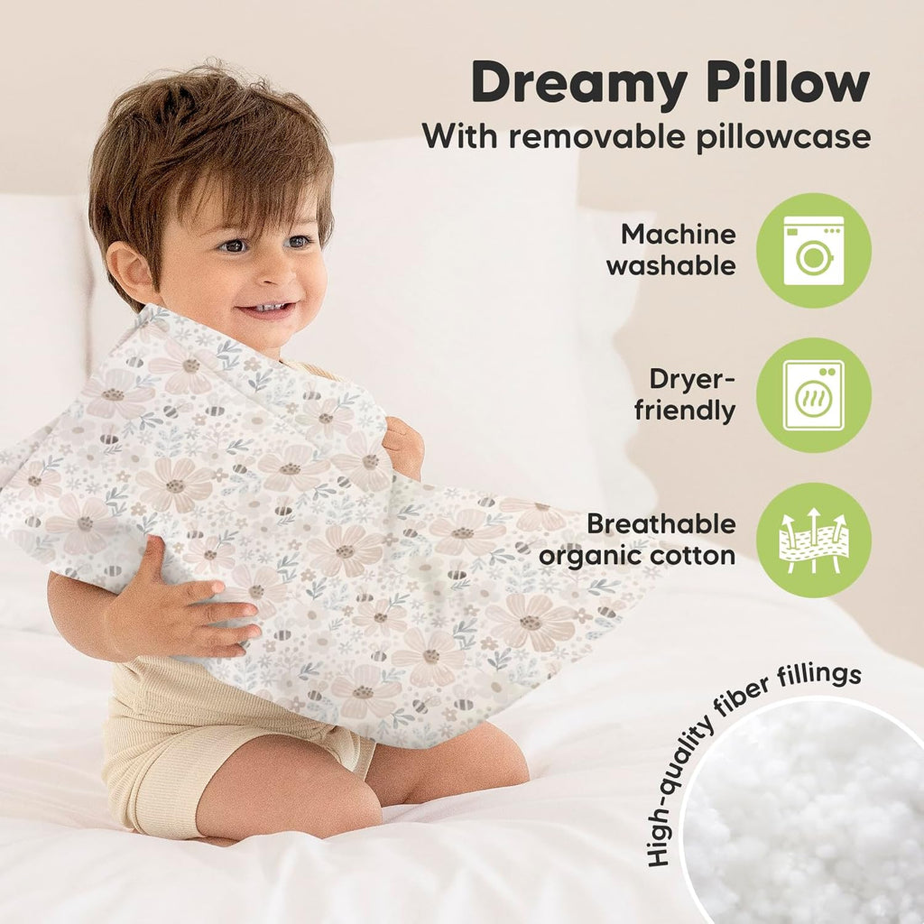 Toddler Pillow with Pillowcase - 13x18 My Little Dreamy Kids Travel Bed Pillows for Sleeping, Organic Cotton Small Pillowcase, Soft &…