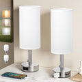 Fenmzee White Silver Bedside Table Lamps Set of 2-3 Color Temperatures Pull Chain Lamp with AC Outlet Charging Port, Two Round Night…