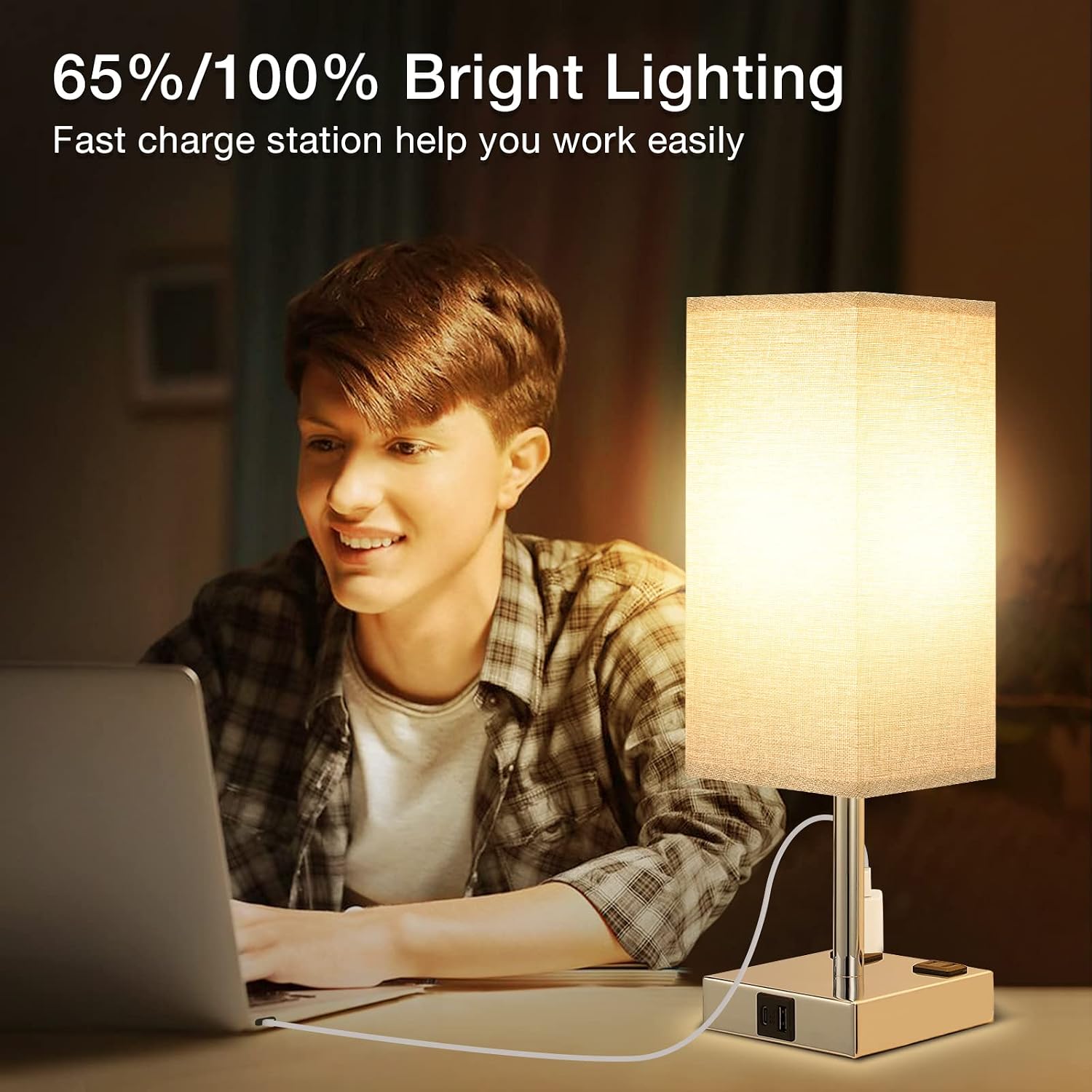 aooshine Gray Set of 2 Touch Lamps with USB Port Nightstand Lamp with USB-C+A Charge Ports & AC Outlets, 3-Way Dimmable Bedside Lamp…