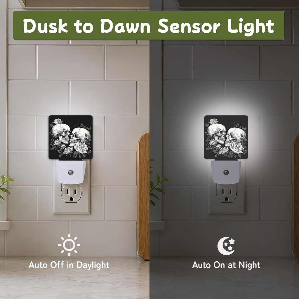 Gothic Skull Roses Night Lights Plug into Wall, Night Light with Dusk to Dawn Sensor for Bedroom Bathroom Kitchen Hallway Stairs…