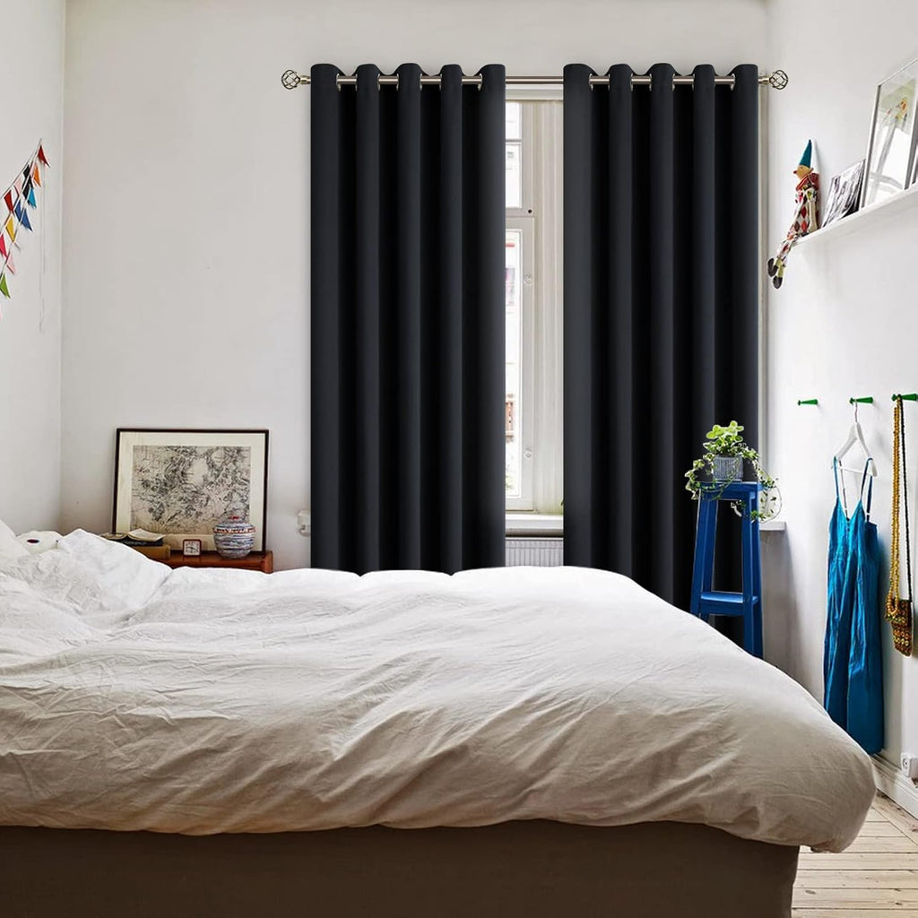 BGment Blackout Curtains - Grommet Thermal Insulated Room Darkening Bedroom and Living Room Curtain, Set of 2 Panels (70 x 84 Inch, Black)…