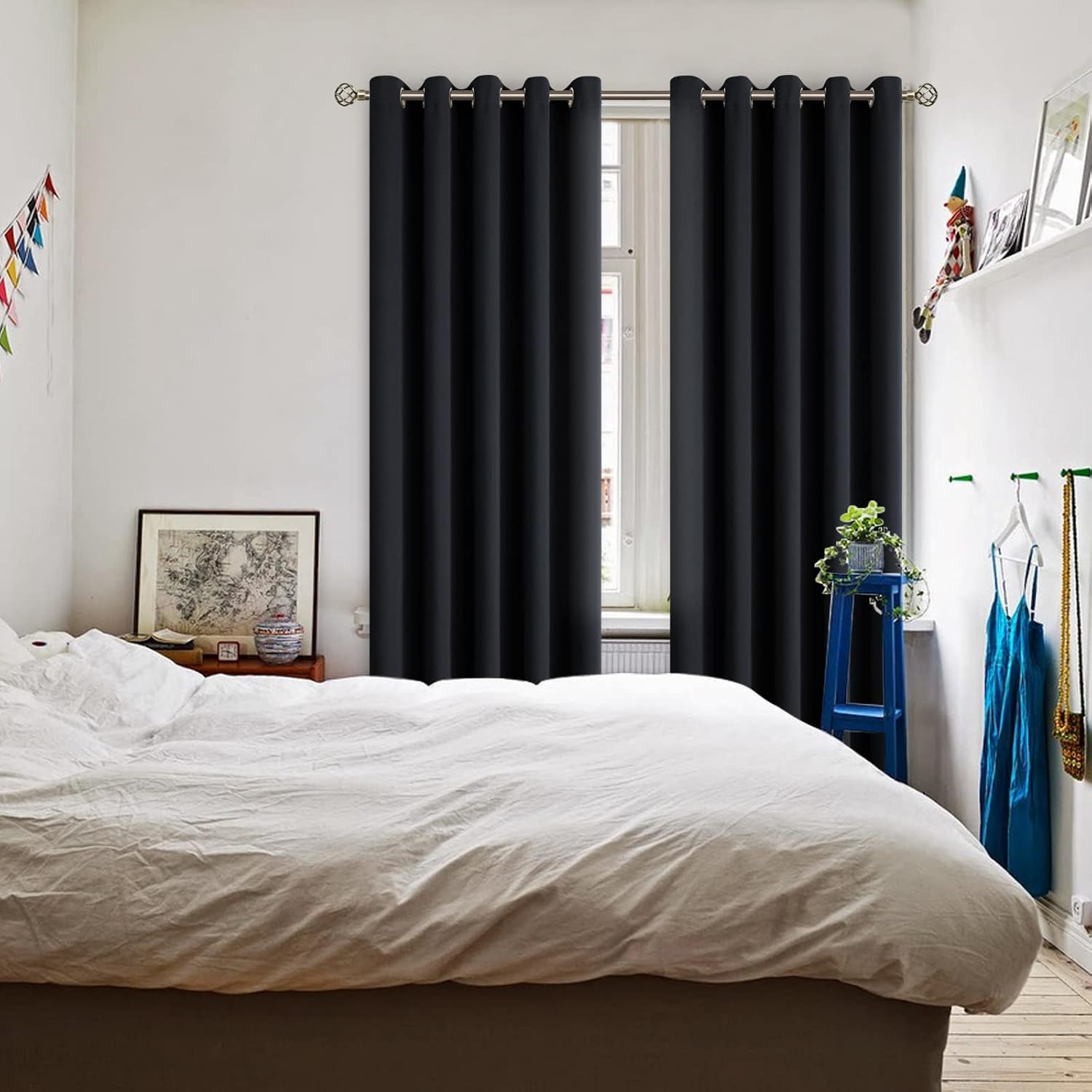 BGment Blackout Curtains - Grommet Thermal Insulated Room Darkening Bedroom and Living Room Curtain, Set of 2 Panels (70 x 84 Inch, Black)…