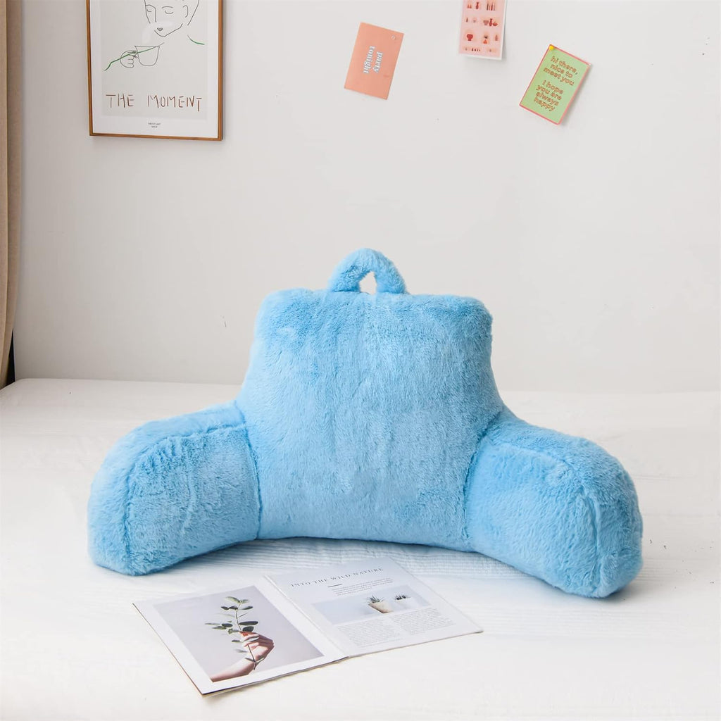 Aimuan Reading Pillow Bed Rest Pillow with Arms Rabbit Fur Cushion for Adults Teens Incline Rest Sitting up & Sleeping Snoring Pillow…
