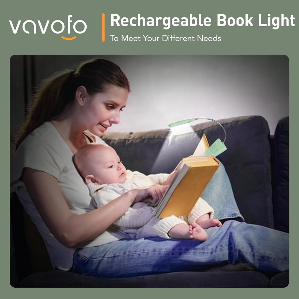 Vavofo Rechargeable Book Light for Reading in Bed Kids, 7 LED Reading Light with 9-Level Warm Cool White Daylight, Eye comfort Lamp with…