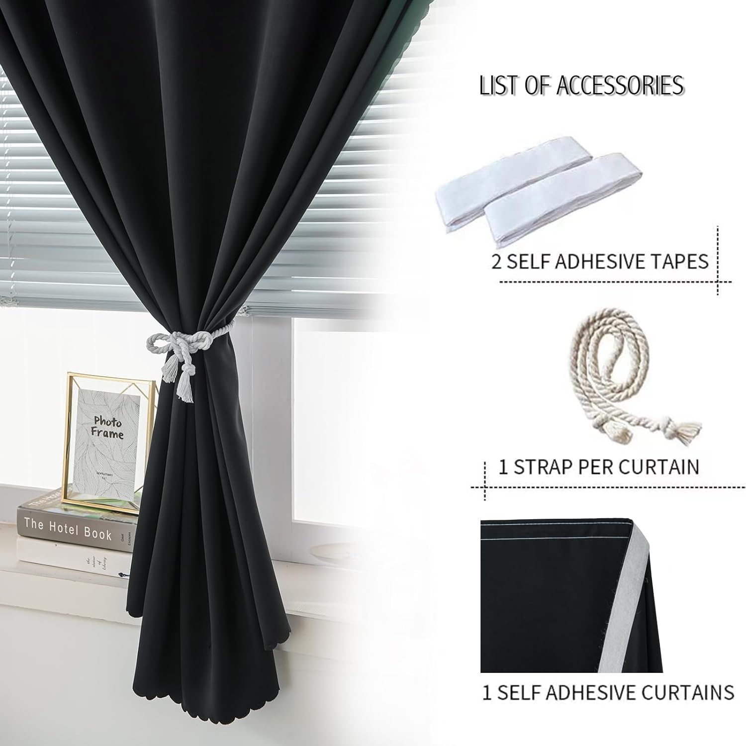 Adhesive Blackout Curtains- Self Stick Shades Window Blinds Curtains No Rod Needed Easy to Hang Curtains, Use for Bedroom, Living Room…