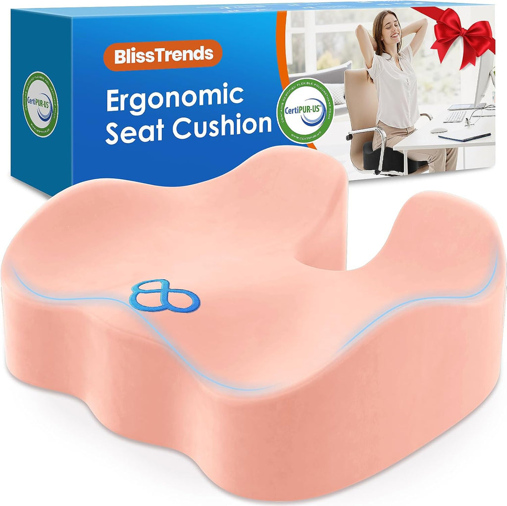 BlissTrends Seat Cushion,5.2in Thick Memory Foam Cushions for Office Chair, Car Seat, Airplane, Relieving Pressure Tailbone Sciatica Back P…